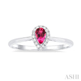 5x3 MM Pear Shape Pink Tourmaline and 1/20 Ctw Single Cut Diamond Halo Semi-Precious Ring in 10K White Gold